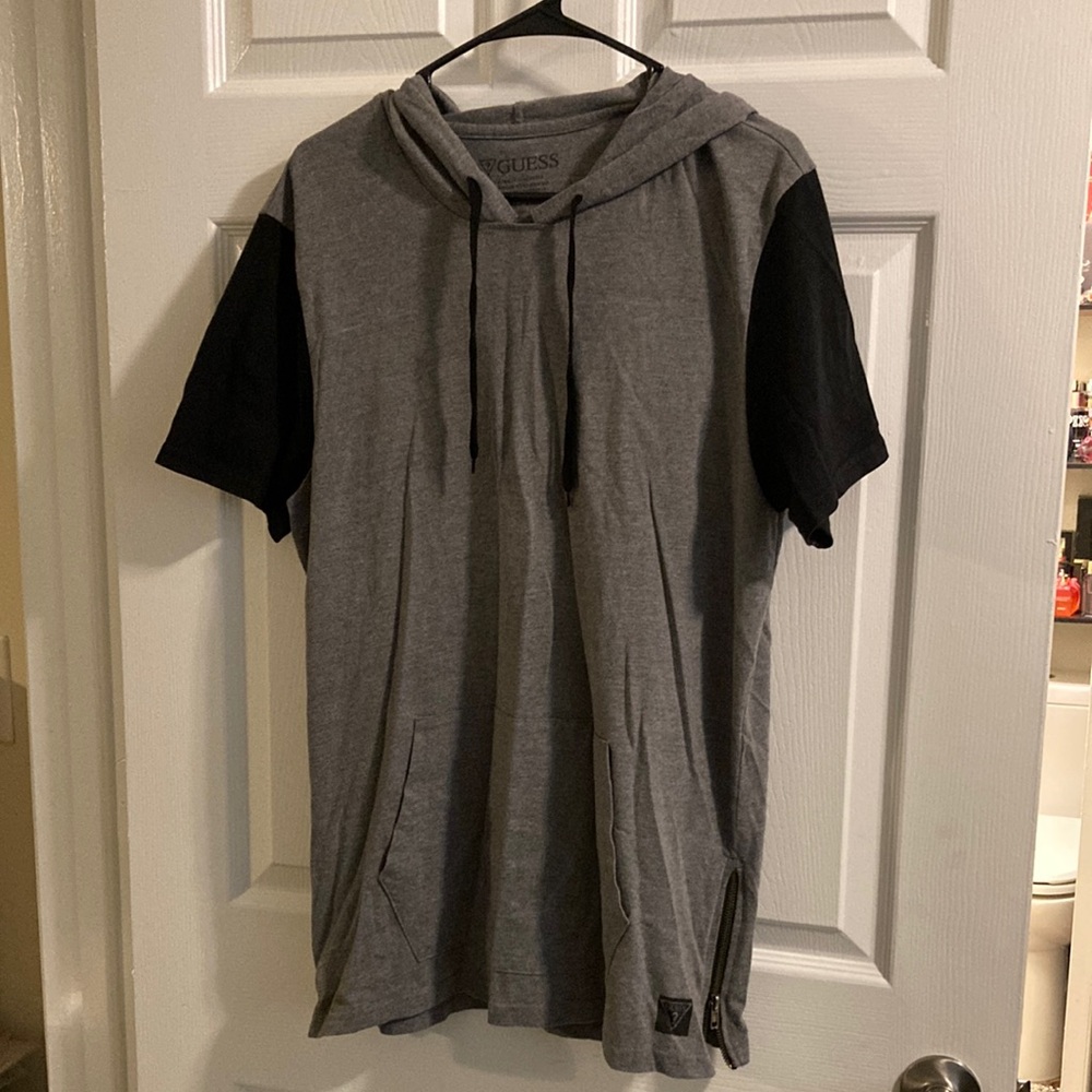 GUESS Gray and Black Men's Hooded Shirt